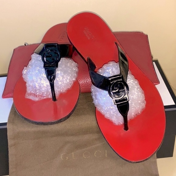 Gucci Shoes - Very Rare Gucci Black Patent Leather GG Sandals